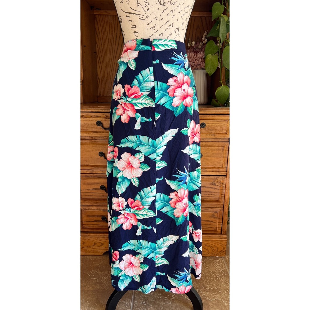 Tommy Bahama Floral Maxi Skirt Navy Blue Tropical Hibiscus Rayon Womens 14 - Picture 10 of 10